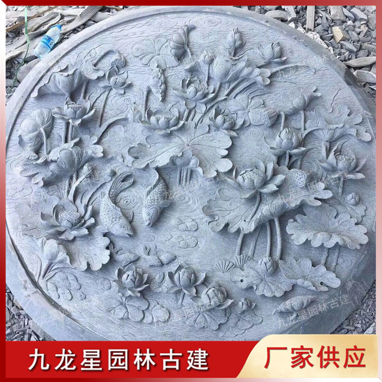 石雕荷花魚(yú)浮雕圖片
